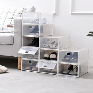 Image of 2019 Good high quality high heel clear view drop-front transparent color household pp plastic fold front open shoe box walmart