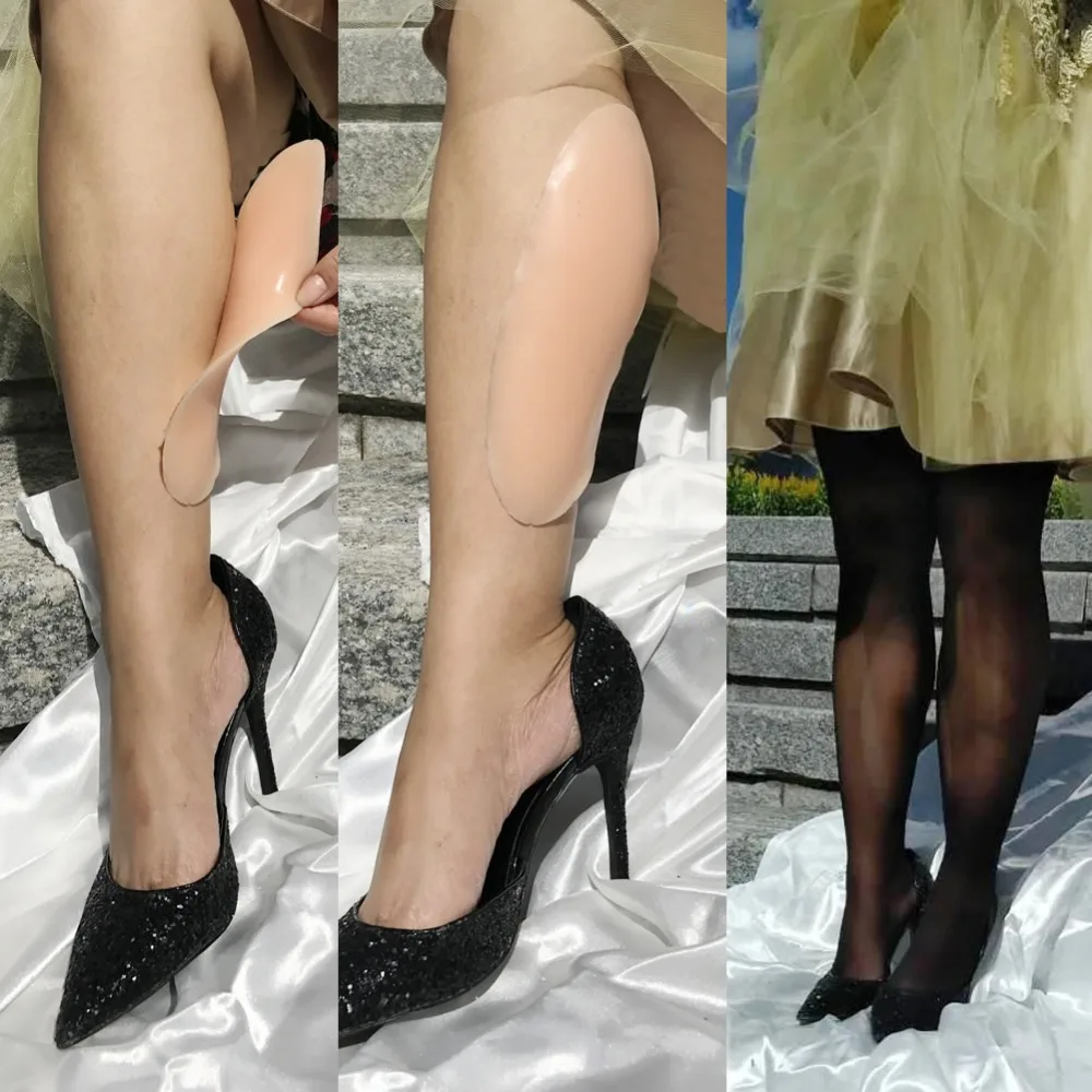 

300g a pair Silicone Leg Onlays Leg Correctors Soft Self-Adhesive for Crooked or Thin Legs Gel Pads Body Beauty, Beige