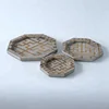 fashionable hexagon shape dark brown wood tray crafts with special design pattern