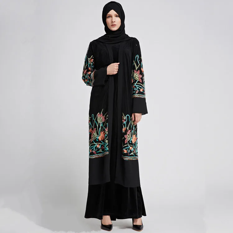 

2018 islamic clothing embroidery kimono abaya women net dubai abaya muslim dress, Black