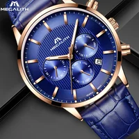 

Megalith Hot Sale Fashion Blue Watch Top Brand Luxury Men's leather band Watches Business Quartz Wristwatch