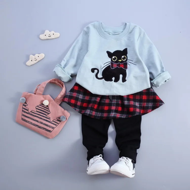 

Children's Fancy Cat Cartoon Blouse And Dress Pant Clothing Set Bulk Buy From China, As pictures or as your needs