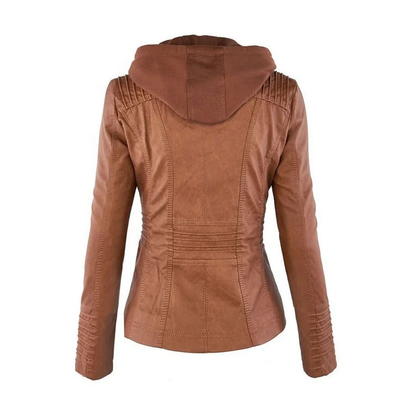
Fashion Wholesale New Women Long Sleeve Solid Zipper Leather Jacket 