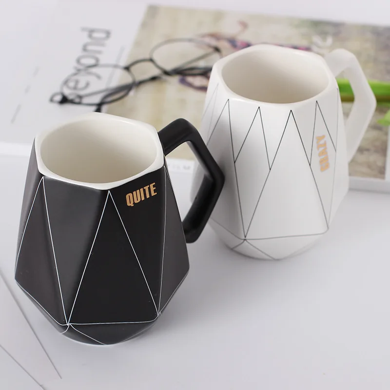 

Funny Polygonal Mug White and Black Coffee Mug Ceramic, Black, white