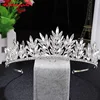 Silver Wedding Accessories Handwork Purple Rhinestone Queen Royal Crown Pageant Gold Leaf Full Round Beaded Stretch Hair Combs