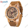 WD 135 & 136 Leaf Nature Wood Watch Man Analog Quartz Leather Strap Fashion Novel Bamboo Watch Men Modern Cool Clock
