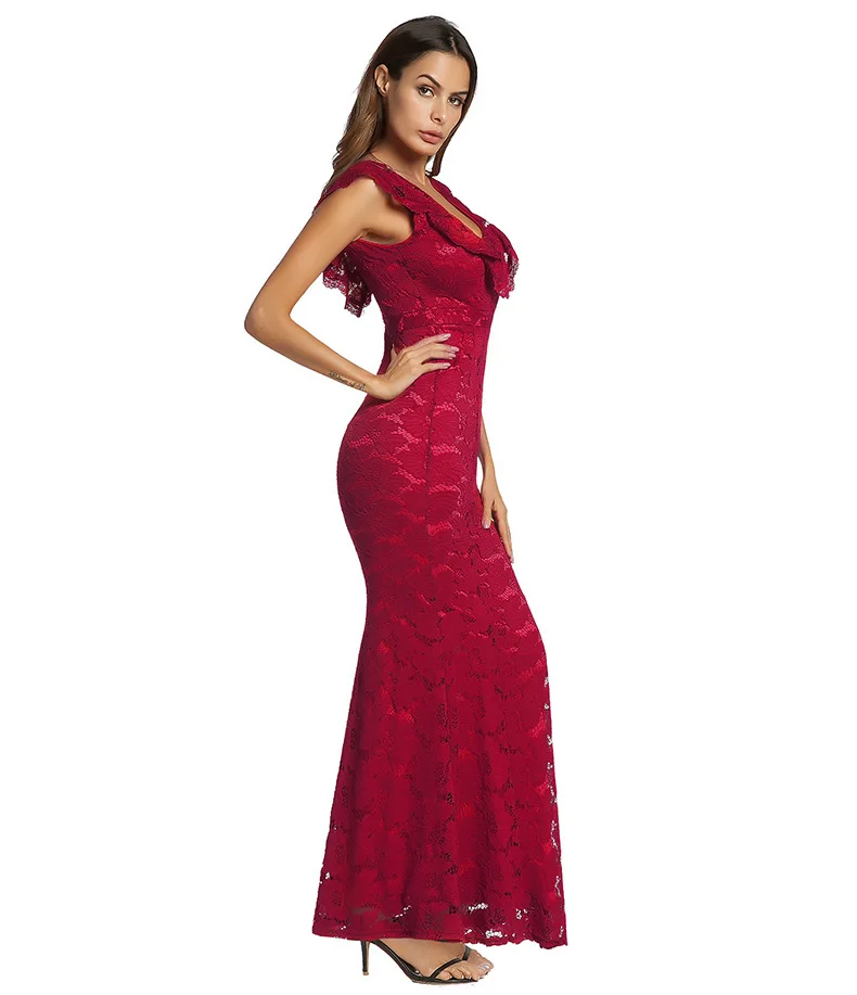 A3659 Sexy Lace Red Women Dress Shiny Satin Bodycon Wedding Evening ...