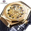 Forsining 139 New Design Golden Irregular Shape Luxury Skeleton 3D Spider Dial Men Automatic Watches Top Brand Luxury clockk