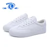 HUANQIU microfiber milk silk white lace up casual safety shoes women flats