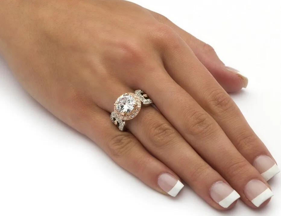 4.68 tcw round cubic zirconia two tone rose gold engament ring