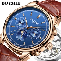 

BOYZHE Elegant Brand Watch Custom Men's Tourbillon Skeleton Watch Logo Mechanical Automatic Moon Phase Man Watch