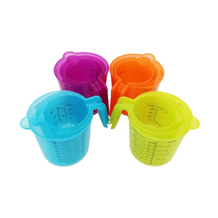 2018 Amazon Hot Sale New Product Plastic  Baking Gadget Measuring Cups 3 Set Double  Scale Cup Measuring Spoon Kitchen Tool