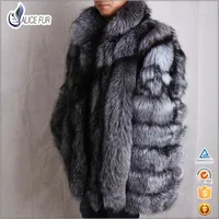 

ALICEFUR High quality man jacket coat middle long natural silver fox fur coat for men