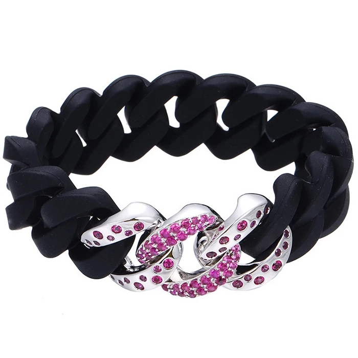 

bangle-521 Xuping Rubbzz unisex stretch wholesale crystal bracelet, luxury silicone bracelet for men, Rhodium color