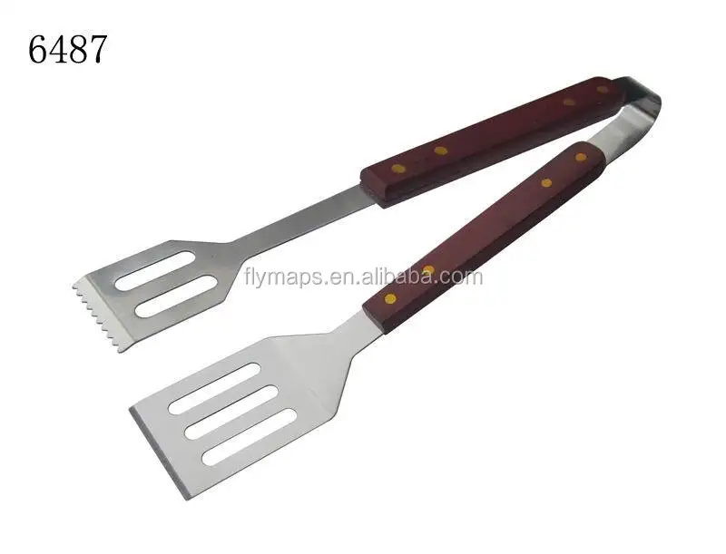 New 2 In 1 Spatula And Tong Bbq Spatula Tool Set With Wooden Handle