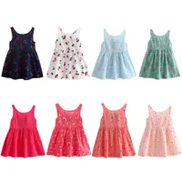 

Children Dot Flower Sleeveless Dress Bowknot Backless Sweet Party Dress for Baby Girl Summer Skirt V-collar Girls Summer Dress