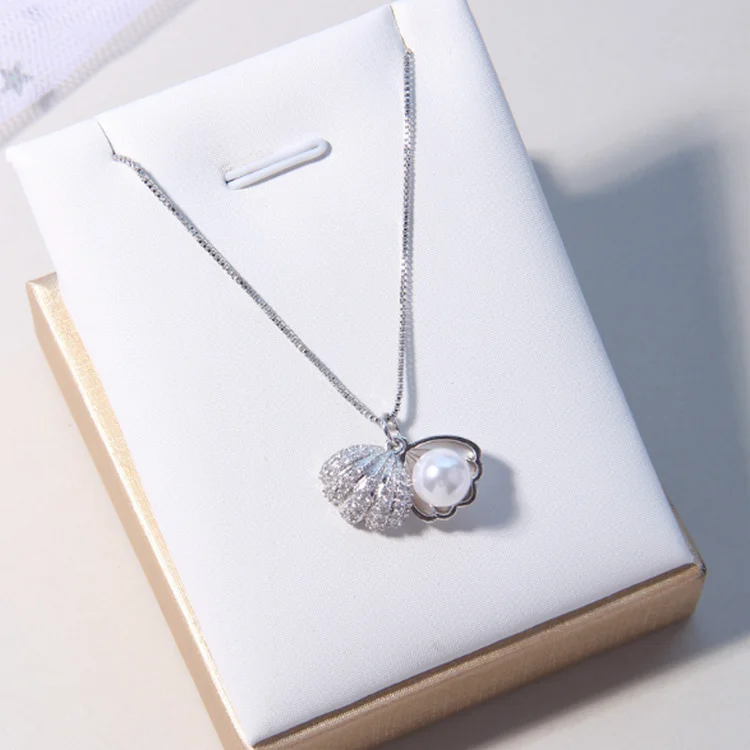 

Korean design silver plated shell pearl locket necklace for women, As picture