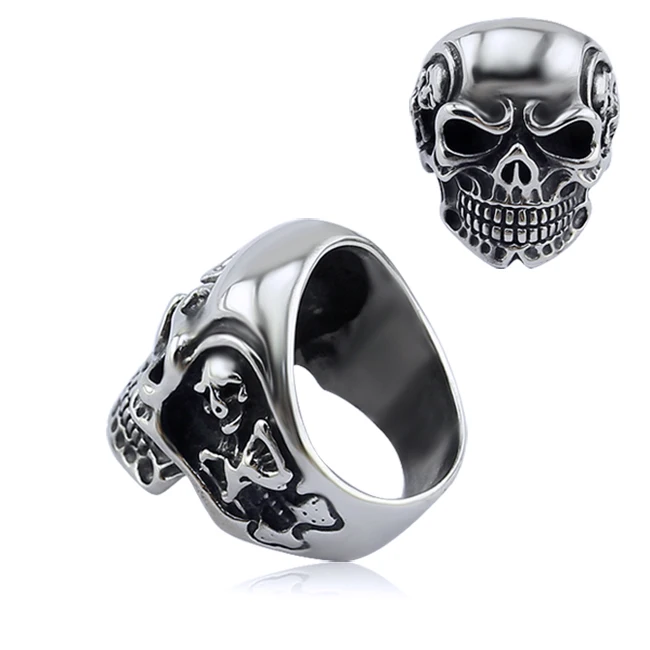 

R034 New product stainless steel skull finger ring wholesale jewelry
