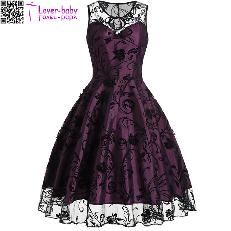 

Floral Tulle Sleeveless latest design evening Vintage Dress women L36188, As shown