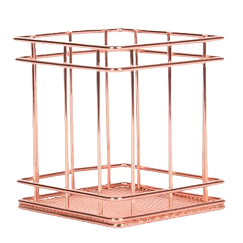 

Rose Gold Round Square Metal Wire Storage Basket Pencil Holder Office Home Kitchen Supplies