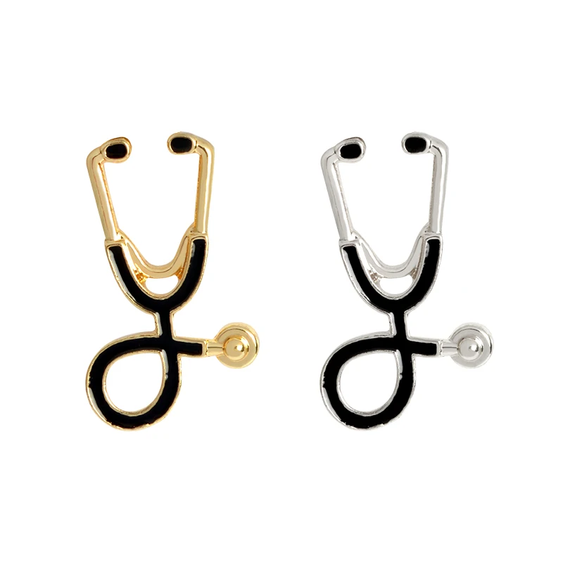 

Tiny Metal Stethoscope Brooch Pins For Doctors Nurse Student Collar Brooch Lapel Pin Button Badge Gold Silver Medical Jewelry, As the picture