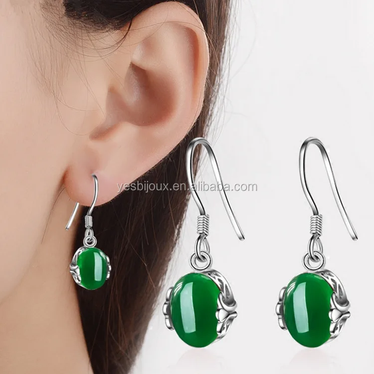 

silver drop earring turquoise green agate jewellery