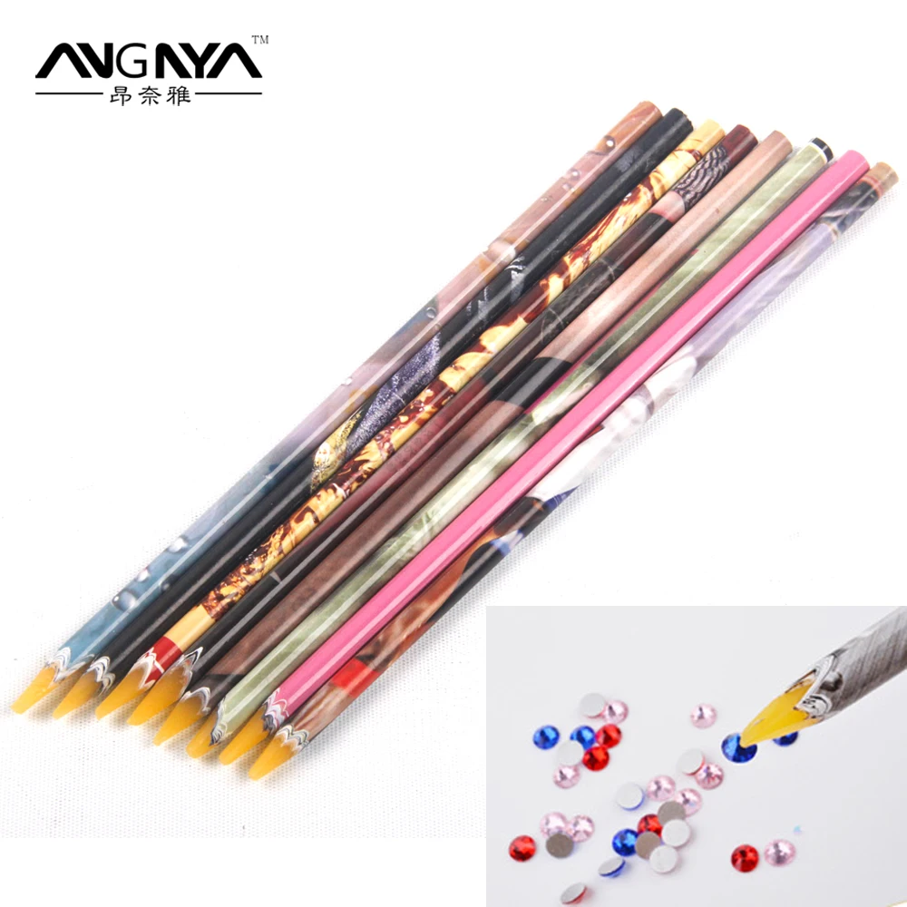 

ANGNYA Hot Sale Nail Art Dotting Tool Rhinestone Picker Yellow Wax Pen For Craft