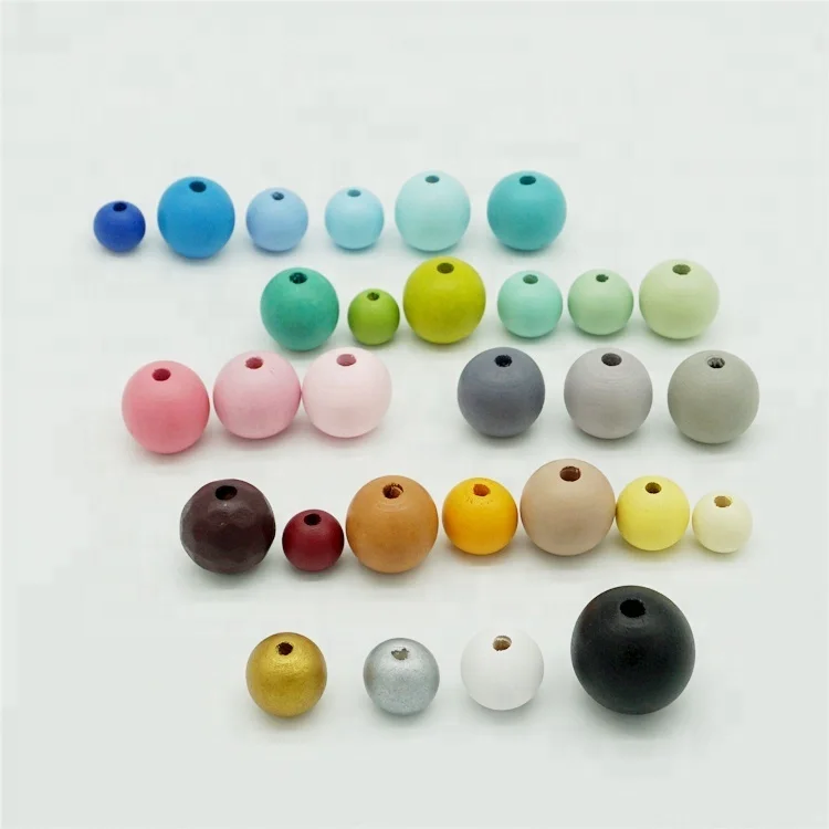 DIY high quality handmade painted wooden beads china supplier custom size colored wooden beads