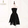 2018 New strapless fitted and heavy beaded asymmetrical lace hemline short black girls dress cocktail party