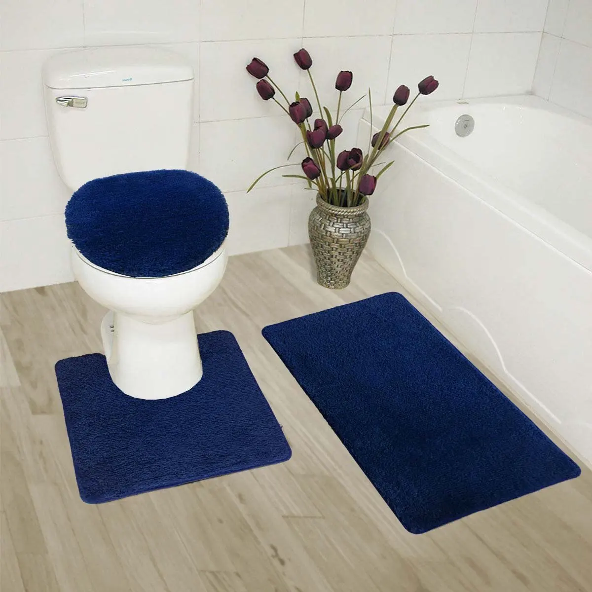 navy bathroom rug set