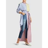 Fashion Design Women Clothing Asymmetric Patchwork Belted Cotton Shirt With Detachable Shoulders