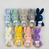 Hot Sale Crochet Bunny Teething Wooden Ring For Baby Teether Toys
