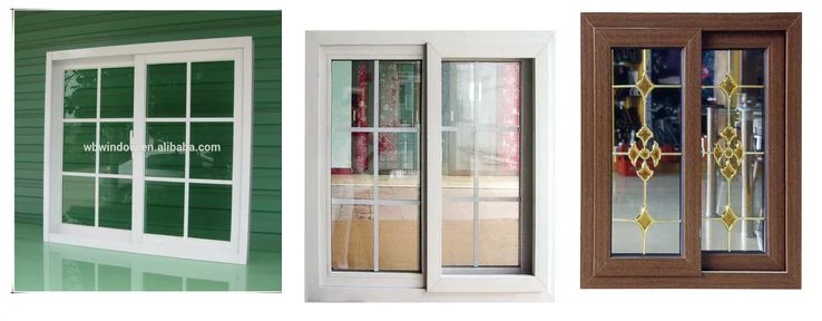 PVC profile plastic sliding pane grille design window with high quality parts