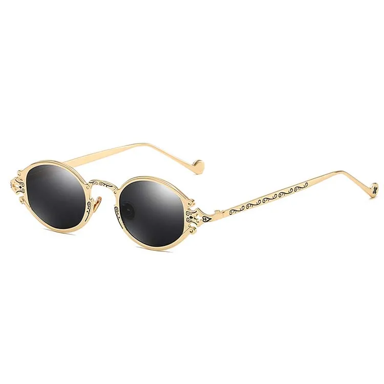 

Newest Custom Logo Hippie Steampunk Vintage Black Lens with Gold Oval Frame Mens Sun Shades Sunglasses, As the picture shows