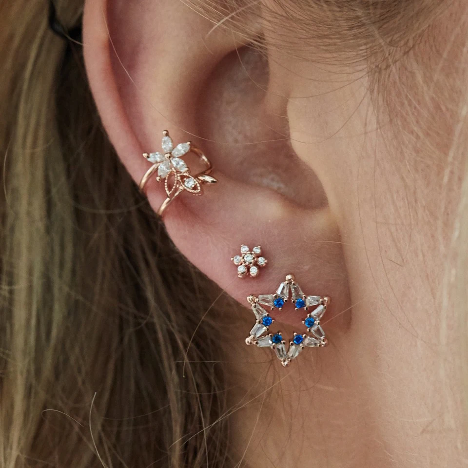 

100% 925 sterling silver clip earring cz flower leaves charm elegance no piercing women girl cuff earrings, Picture