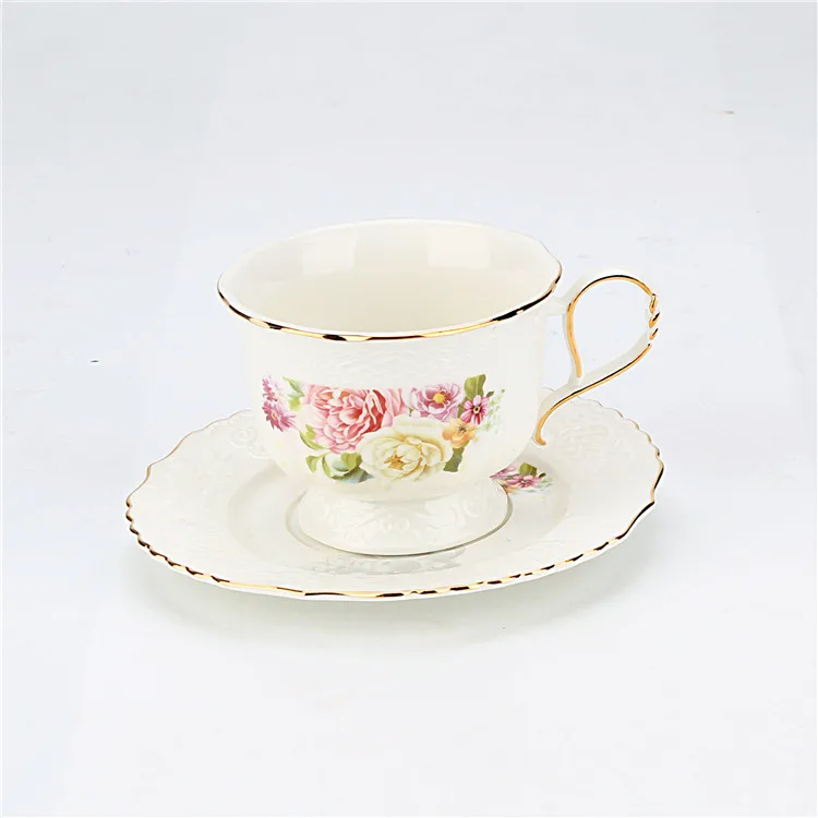 Gift & Craft Plain White Classic Ceramic Cup 250ml Tea Cups And Saucer