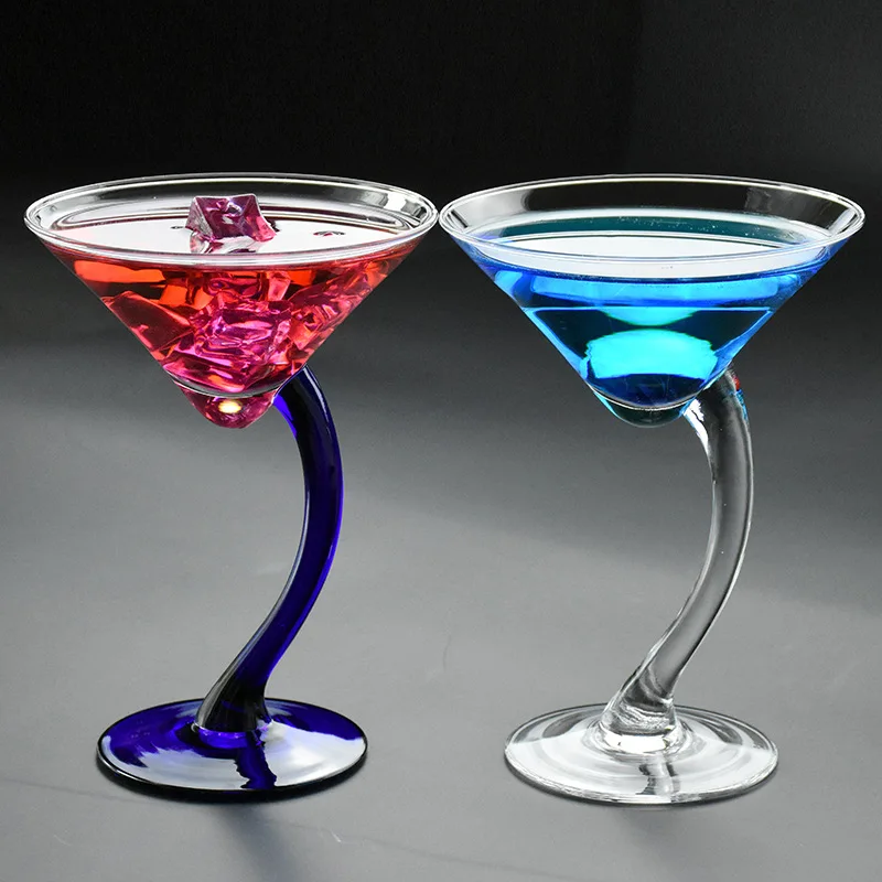 

200ml Bend Stem Glasses Cup Unique Shape Martini Cocktail Glass Goblet, Transparent