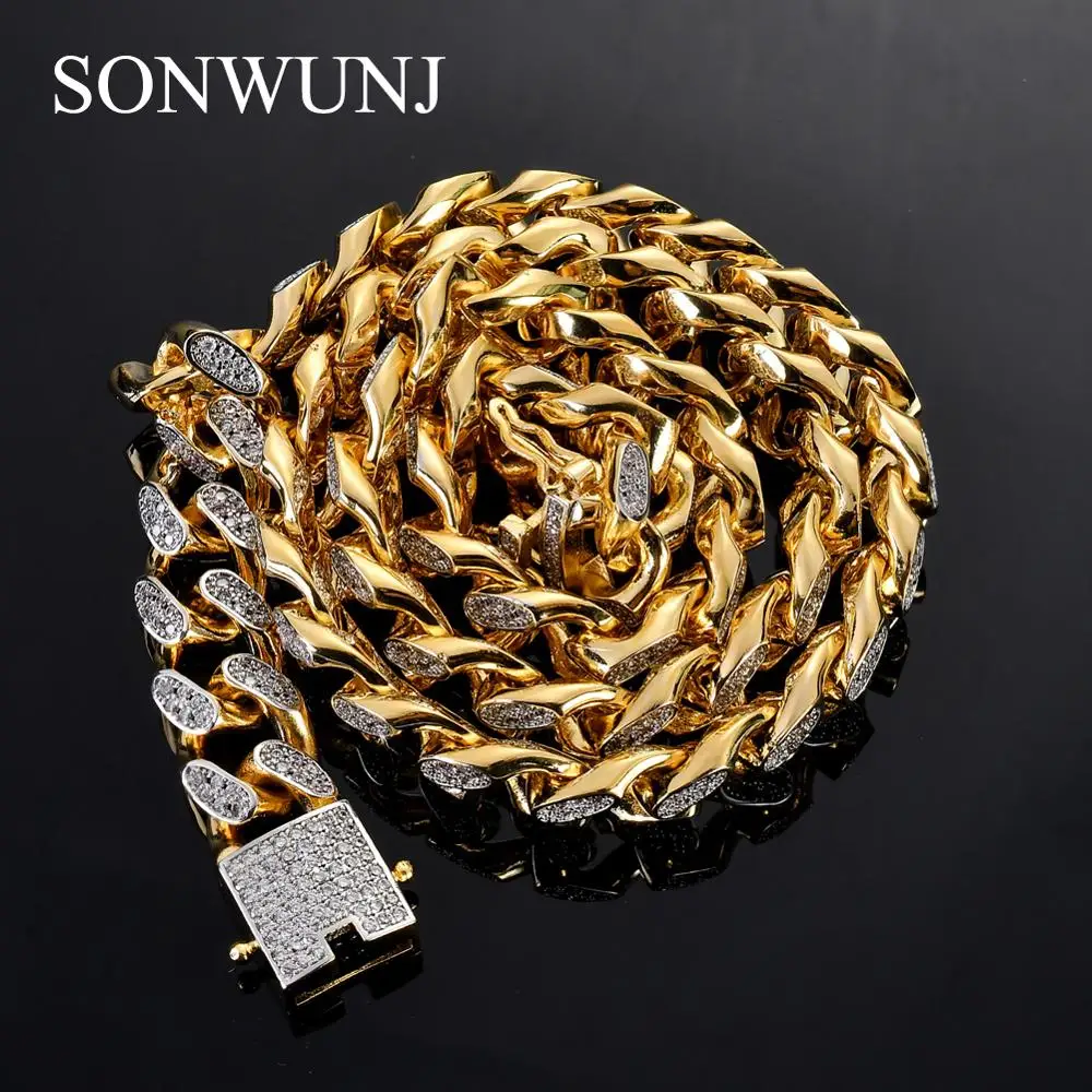 14mm width 18inch 22inch Real Iced out Men Bling bling Copper Cuban Chain Hip Hop micro pave Chain Necklace Jewelry CN056