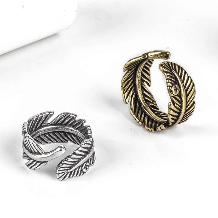 Bague plume vintage flyhawk hommes et femmes bague en acier titane personnalit&eacute; hipster off charme bague