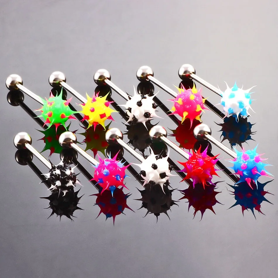 Stainless Steel Barbell with UV Reactive Silicone Spiky Koosh Ball 