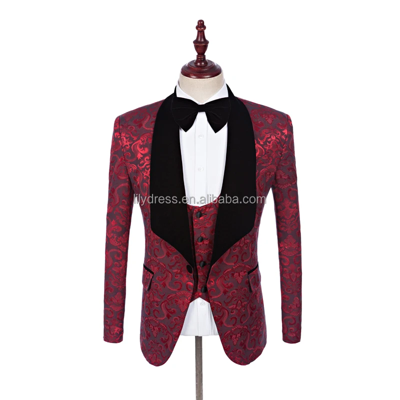 

Men Wedding Suit Red Groom Tuxedo Stage Costumes For Singer Custom Made Male Suit With Pants Best Man Blazer (Jacket+Pants+Vest), Per the request