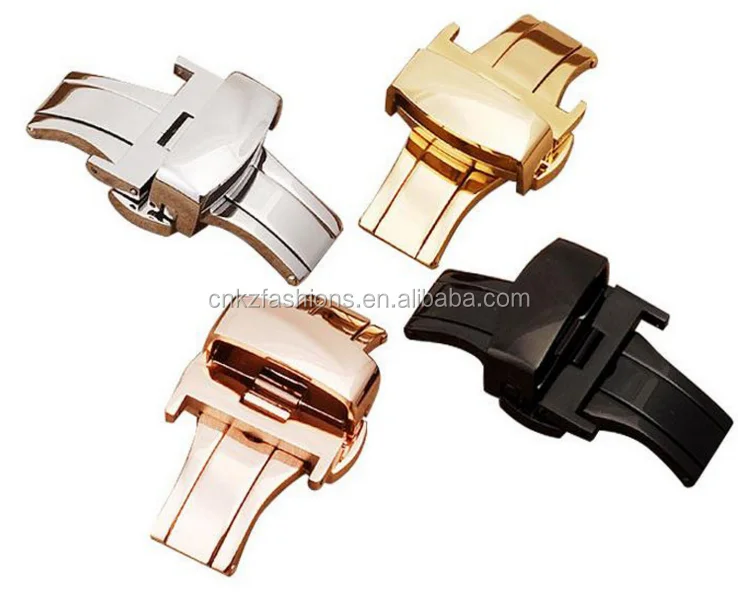 

Bargaining Price 12/14/16/18/20/22/24mm Stainless Steel Deployment Watch Buckle Push Button Clasp Watchband Butterfly buckle, Rose gold, gold, silver,black