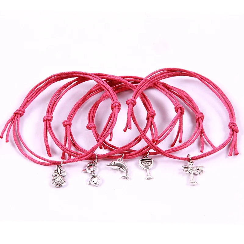 

pineapple red cord bracelet silver charms dolphin give away fashion kids jewelry set