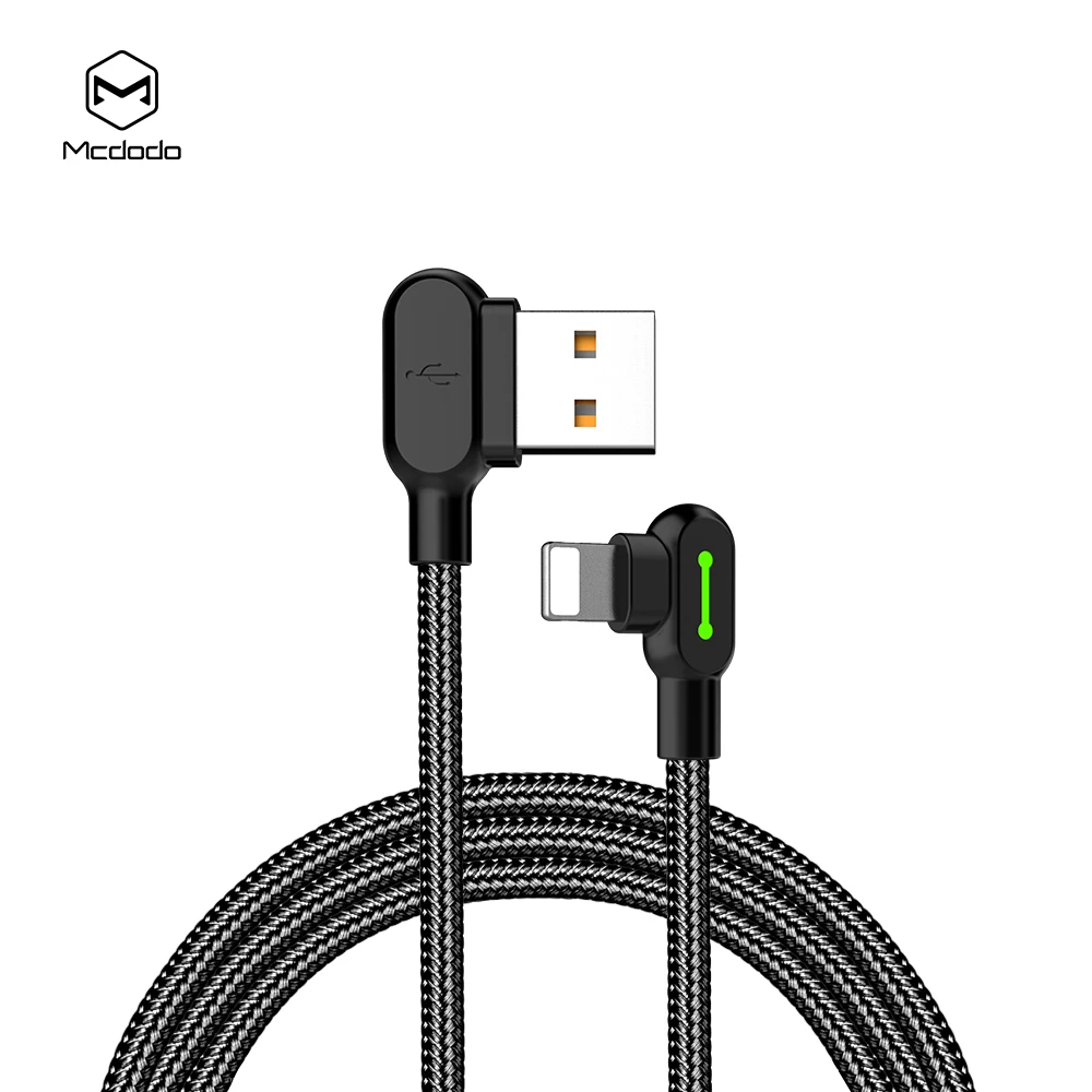 Mcdodo nylon braided 0.5m/1.2m/1.8m3m date cable for iphoneX. dual 90 degree design for mobile game.