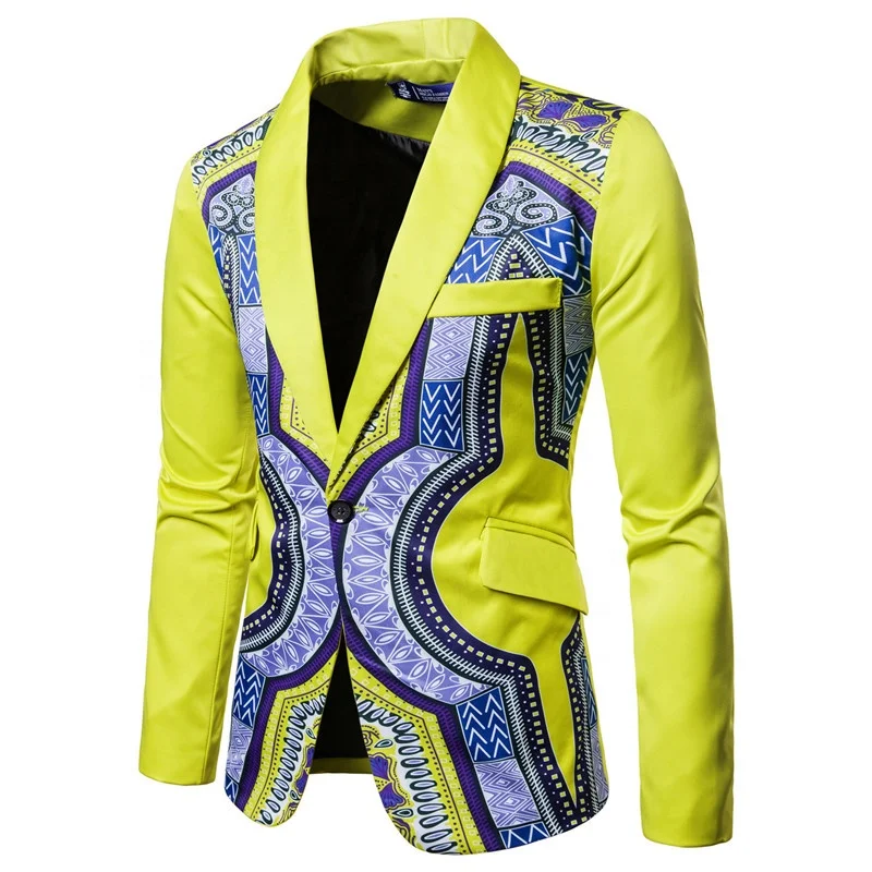 

custom fashion men yellow printed jacket suit
