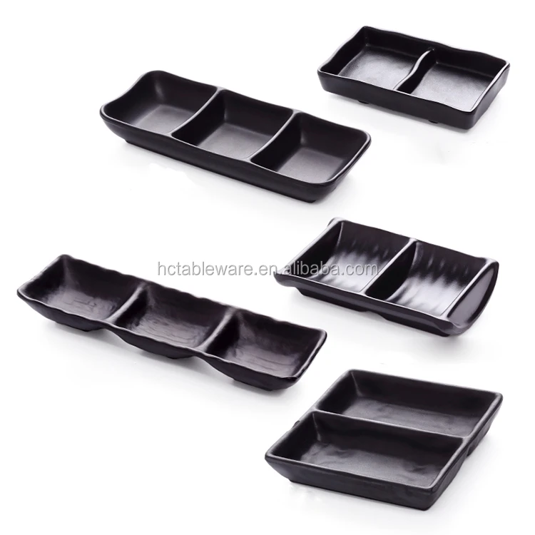 Restaturant Melamine Dinnerware Black Divided Sauce Dish 3 Compartment