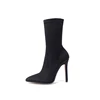 Newest design women fabrics thin heel luxury half boots black rose yellow purple high heels