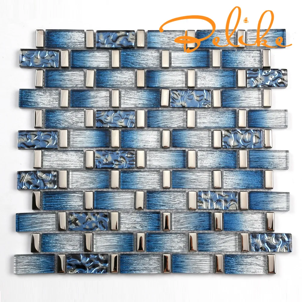 Thủy tinh Màu Xanh Gradient Tactile Gạch Mosaic Tuyến Tính Xếp Chồng Lên Nhau Đặc Trưng Tường Ốp Bếp Backsplash Tắm Hồ Bơi Tắm Tường Gạch