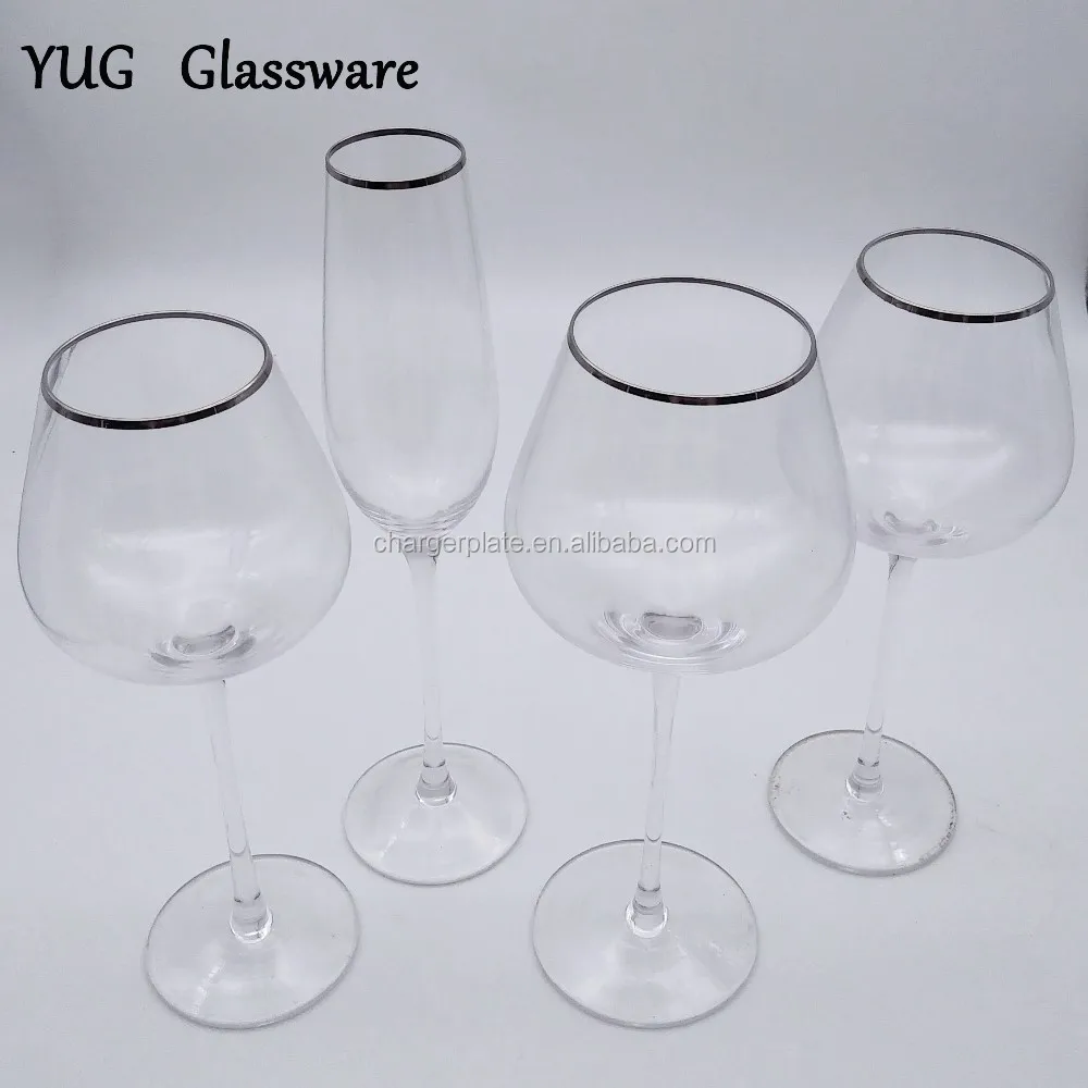 Wedding Events Hiring Pink Blue With Gold Rim Wine Glasses,Goblets