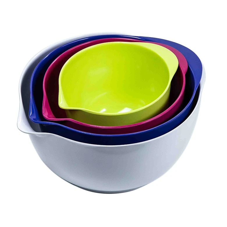 4 piece multi color nested melamine mixing bowl set plastic